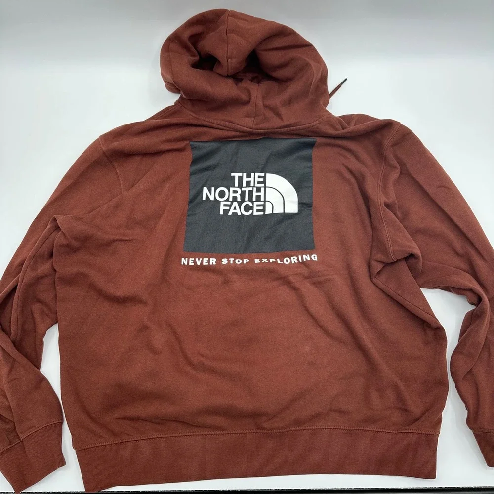 The North Face Mens XXL Brown Box Logo Hoodie Never Stop Exploring Pullover